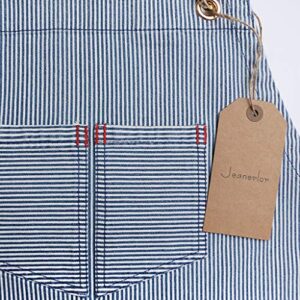 Jeanerlor Blue Striped Denim Aprons for Women and Men - Jean Cross Back Apron Adjustable Neck Unisex with 4 Pockets for Barista, Chef, Barber, Painter and Gardener, Adjustable M to XXL