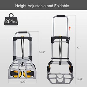 FULLWATT 264 Lb Capacity Folding Hand Truck and Dolly Cart Aluminum Portable Folding Hand Cart with Telescoping Handle and Rubber Wheels