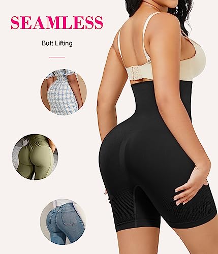 Nebility Women Waist Trainer Shapewear Tummy Control Body Shaper Shorts Hi-Waist Butt Lifter Thigh Slimmer (3XL/4XL, Black)