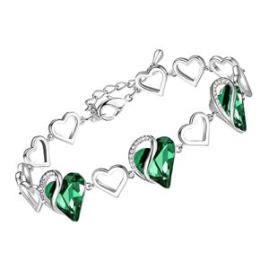 leafael infinity love heart link bracelets, may birthstone crystal bracelet for women, silver tone jewelry gifts for her, emerald green, 7-inch chain and 2-inch extender