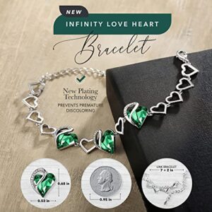 Leafael Infinity Love Heart Link Bracelets, May Birthstone Crystal Bracelet for Women, Silver Tone Jewelry Gifts for Her, Emerald Green, 7-inch Chain and 2-inch Extender