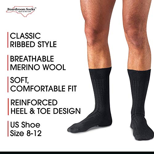 BoardroomSocks Merino Wool Mid-Calf Dress Socks for Men, Ribbed Dress Socks, Charcoal