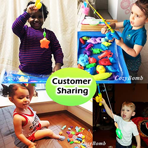CozyBomB Magnetic Fishing Game for Kids - Bath Pool Toys Set for Water Table Learning Education Fishin for Bathtub Fun with 4 Squeak Rubber Animal and Boat, Poles Rod Net Fishes for Kids Age (Green)