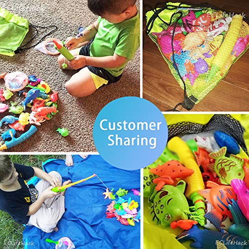 CozyBomB Magnetic Fishing Game for Kids - Bath Pool Toys Set for Water Table Learning Education Fishin for Bathtub Fun with 4 Squeak Rubber Animal and Boat, Poles Rod Net Fishes for Kids Age (Green)