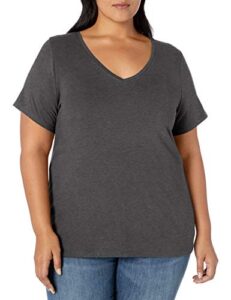 amazon essentials women's short-sleeve v-neck t-shirt (available in plus size), charcoal heather, 3x