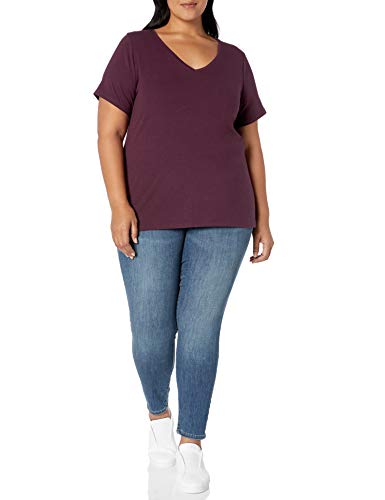 Amazon Essentials Women's Short-Sleeve V-Neck T-Shirt (Available in Plus Size), Burgundy, 2X