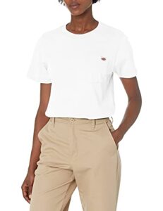 dickies women's short sleeve heavyweight pocket t-shirt, white, large