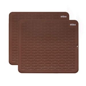 kinlink silicone dish drying mats 2 pack - 18x16 large dishwasher safety counter pad for faster drying, kitchen dish / dish draining / sink mat, heat resistant trivet, brown