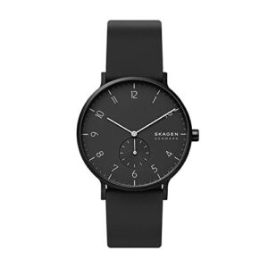 skagen men's aaren quartz analog stainless steel and silicone watch, color: black (model: skw6544)