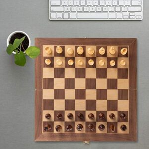 Hey! Play! Chess Set with Folding Wooden Board-Beginner’s Portable Classic Strategy and Skill Game for Competitive 2-Player Family Fun , Brown