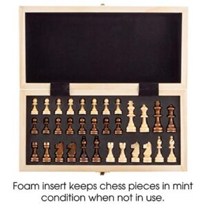 Hey! Play! Chess Set with Folding Wooden Board-Beginner’s Portable Classic Strategy and Skill Game for Competitive 2-Player Family Fun , Brown