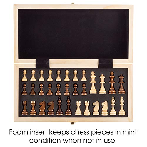 Hey! Play! Chess Set with Folding Wooden Board-Beginner’s Portable Classic Strategy and Skill Game for Competitive 2-Player Family Fun , Brown