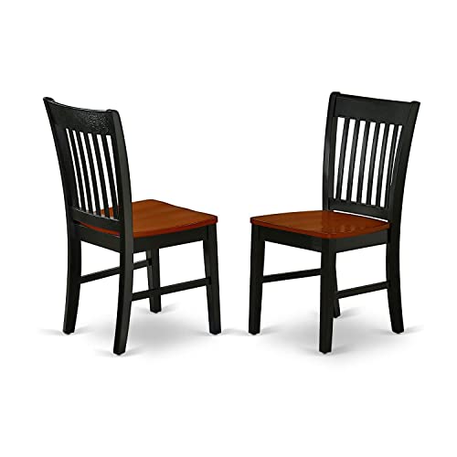 East West Furniture Norfolk Dining Slat Back Wood Seat Kitchen Chairs, Set of 2, Black & Cherry