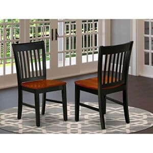 East West Furniture Norfolk Dining Slat Back Wood Seat Kitchen Chairs, Set of 2, Black & Cherry