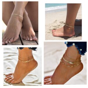 Softones 16Pcs Ankle Bracelets for Women Girls Gold Silver Two Style Chain Beach Anklet Bracelet Jewelry Anklet Set,Adjustable Size