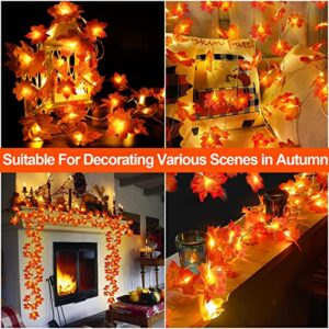 2 Pack Fall Decor Enlarged Maple Leaf Fall Lights Thick Leaf Garlands,Total 20Ft 40LED Lights Battery Operated Waterproof Fall Decorations Home Indoor Outdoor Autumn Thanksgiving Halloween Decor