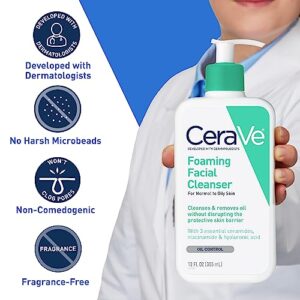 CeraVe Foaming Facial Cleanser | Daily Face Wash for Oily Skin with Hyaluronic Acid, Ceramides, and Niacinamide| Fragrance Free Paraben Free | 19 Fluid Ounce