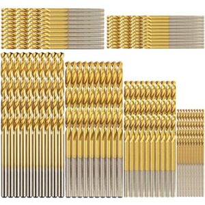 hymnorq jobber length mini twist drill bits set of 60pcs six fractional inch sizes, 3/64 1/16 5/64 3/32 7/64 1/8 inch titanium coated hss 4341 for wood plastic and soft metal sheet