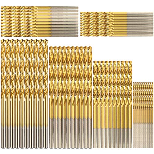 Hymnorq Jobber Length Mini Twist Drill Bits Set of 60pcs Six Fractional Inch Sizes, 3/64 1/16 5/64 3/32 7/64 1/8 Inch Titanium Coated HSS 4341 for Wood Plastic and Soft Metal Sheet