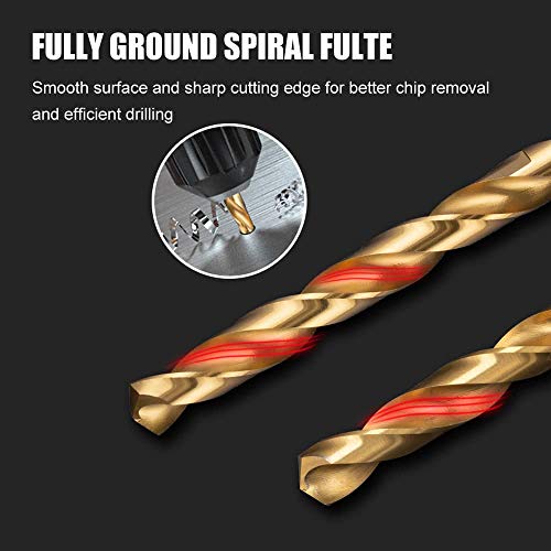 Hymnorq Jobber Length Mini Twist Drill Bits Set of 60pcs Six Fractional Inch Sizes, 3/64 1/16 5/64 3/32 7/64 1/8 Inch Titanium Coated HSS 4341 for Wood Plastic and Soft Metal Sheet