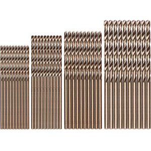 hymnorq 40pc m35 cobalt steel twist jobber small drill bits, 4 sizes 3/64 inch 1/16 inch 5/64 inch and 3/32 inch, 135 degree pilot split point, extremely heat resistant, for stainless steel
