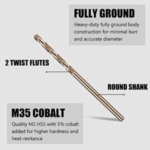 Hymnorq 40PC M35 Cobalt Steel Twist Jobber Small Drill Bits, 4 Sizes 3/64 Inch 1/16 Inch 5/64 Inch and 3/32 Inch, 135 Degree Pilot Split Point, Extremely Heat Resistant, for Stainless Steel