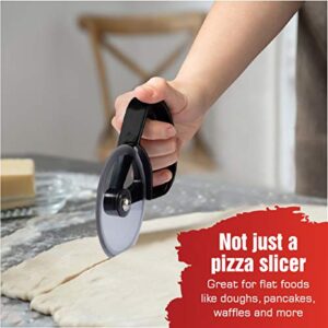 EZFries SaferKut Sharp Pizza Wheel Cutter by Safe on FINGERS Great for Non-Stick Pans – High Grade Thermo Plastic Blade with Easy-to-Use Ergonomic Design Handle