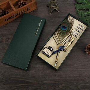 Wal front Vintage Feather Pen Antique Dip Feather Writing Pen Set Stainless Steel Nibs Calligraphy Quill Pen Gift