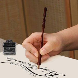 ASXMA New model wooden calligraphy pen set, which Includes the pen nib as well as four different ink colors. Suitable for use by all ages, and experience from beginner to professional.
