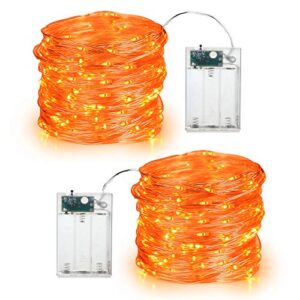 brizlabs orange halloween lights, 19.47ft 60 led orange fairy lights string, 2 modes battery halloween string lights, indoor silver wire twinkle lights for halloween themed party carnival decorations