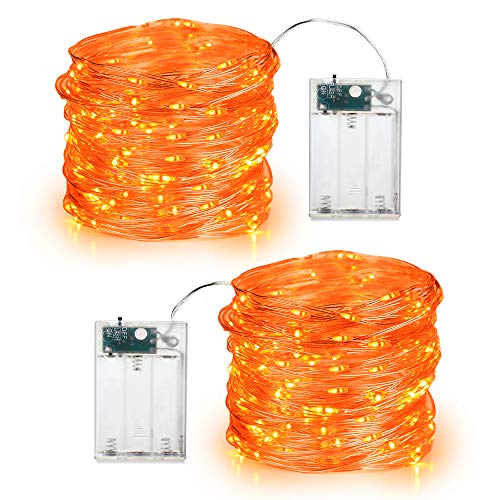 BrizLabs Orange Halloween Lights, 19.47ft 60 LED Orange Fairy Lights String, 2 Modes Battery Halloween String Lights, Indoor Silver Wire Twinkle Lights for Halloween Themed Party Carnival Decorations