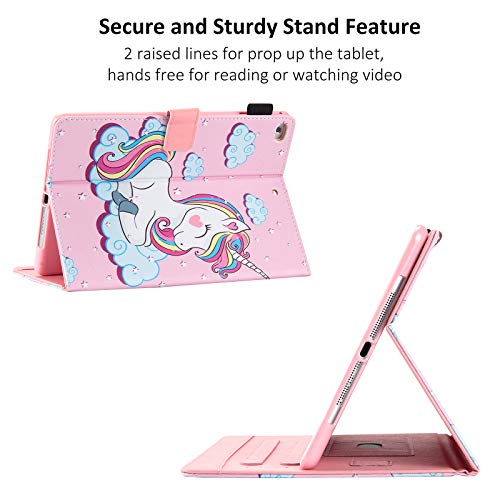 Dteck Case for iPad 6th Generation 2018 /iPad 5th Generation 2017 /iPad Air 2 2014 /iPad Air 2013 Tablet 9.7 Inch, PU Leather Smart Stand Wallet Cute Flip Cover Case with Stylus Pen (Smile Unicorn)