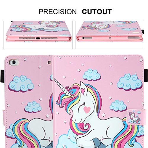 Dteck Case for iPad 6th Generation 2018 /iPad 5th Generation 2017 /iPad Air 2 2014 /iPad Air 2013 Tablet 9.7 Inch, PU Leather Smart Stand Wallet Cute Flip Cover Case with Stylus Pen (Smile Unicorn)