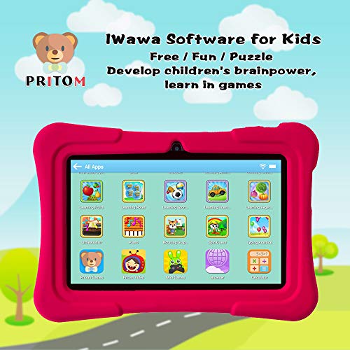PRITOM 7 inch Kids Tablet | Quad Core Android 10.0, 32 GB ROM | WiFi,Bluetooth,Dual Camera | Educational,Games,Parental Control,Kids Software Pre-Installed with Kids-Tablet Case (Pink)