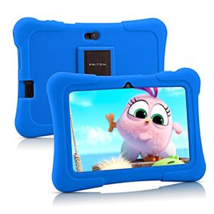 pritom 7 inch kids tablet, quad core android 10, 32gb, wifi, bluetooth, dual camera, educationl, games,parental control, kids software pre-installed with kids-tablet case (dark blue)