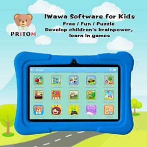 PRITOM 7 inch Kids Tablet, Quad Core Android 10, 32GB, WiFi, Bluetooth, Dual Camera, Educationl, Games,Parental Control, Kids Software Pre-Installed with Kids-Tablet Case (Dark Blue)