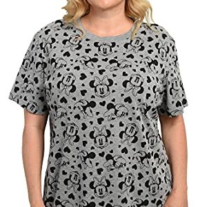 Disney Womens Plus Size T-Shirt Minnie Mouse All Over Print (Heather Grey, 3X)