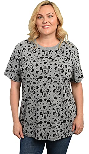 Disney Womens Plus Size T-Shirt Minnie Mouse All Over Print (Heather Grey, 3X)