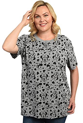 Disney Womens Plus Size T-Shirt Minnie Mouse All Over Print (Heather Grey, 3X)