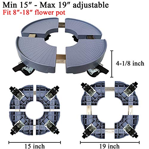 CASIMR Plant Caddy with Wheels, Heavy Duty 440lbs Capacity Rolling Plant Stand, 15-19 Inch Adjustable Indoor Outdoor Plant Dolly, Round Plant Roller Base Flower Pot Rack Holder Trolley Casters Tray