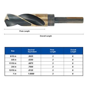 COMOWARE 1 inch Reduced Shank Drill Bit- 1/2 inch Shank, HSS Silver and Deming, Black & Gold