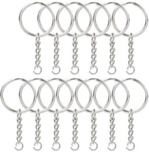 150 pcs nanssy 1 inch/25mm split keyrings with chain silver keychain ring, key chains rings parts with open jump ring and connector.