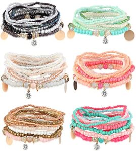 milacolato 6sets boho bead bracelets set multilayered stackable bracelets comfortable stretch bracelets multicolor bohemian charm bracelets for women girls