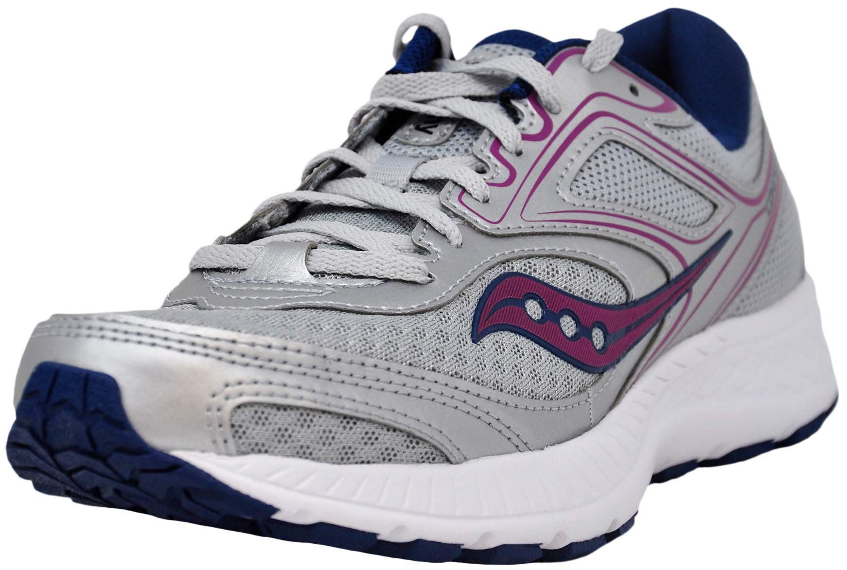 Saucony Women's VERSAFOAM Cohesion 12 Grey/Navy/Purple Road Running Shoe 8 Medium US