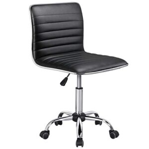 yaheetech adjustable task chair pu leather low back ribbed armless swivel black desk chair office chair wheels