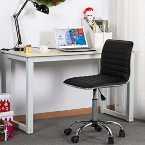 Yaheetech Adjustable Task Chair PU Leather Low Back Ribbed Armless Swivel Black Desk Chair Office Chair Wheels