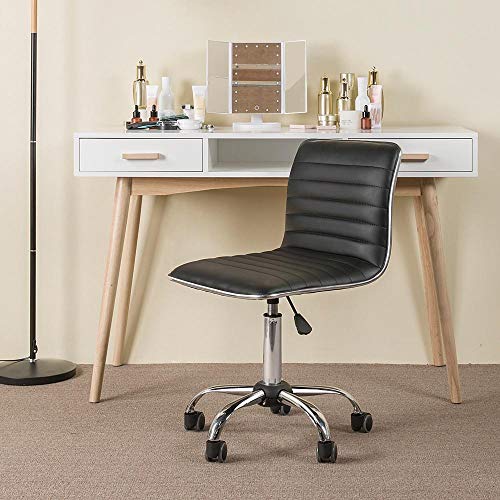 Yaheetech Adjustable Task Chair PU Leather Low Back Ribbed Armless Swivel Black Desk Chair Office Chair Wheels