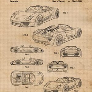 Classic Cars Collection Patent Prints, 4 (8x10) Unframed Photos, Wall Art Decor Gifts Under 20 for Home Office Man Cave College Student Teacher F1 McLaren Aston Martin Audi Porsche Team Racing