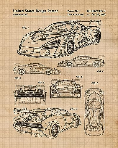 Classic Cars Collection Patent Prints, 4 (8x10) Unframed Photos, Wall Art Decor Gifts Under 20 for Home Office Man Cave College Student Teacher F1 McLaren Aston Martin Audi Porsche Team Racing