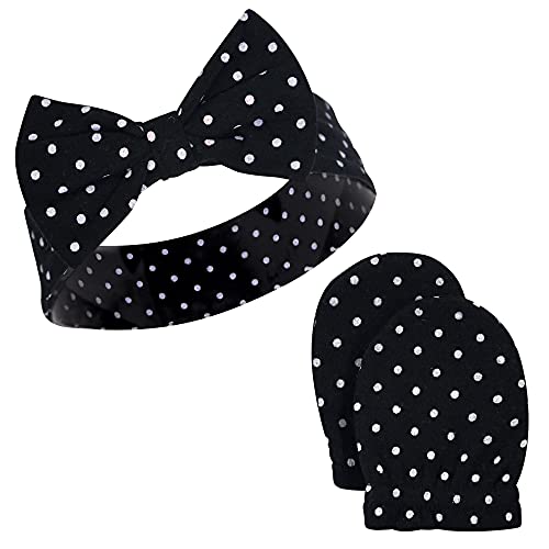 Hudson Baby Unisex Baby Cotton Headband and Scratch Mitten Set, Halloween Dots, 0-6 Months